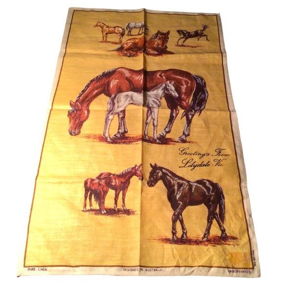 Vintage horse print kitchen cloth. 100% linen. - Picture 4 of 14
